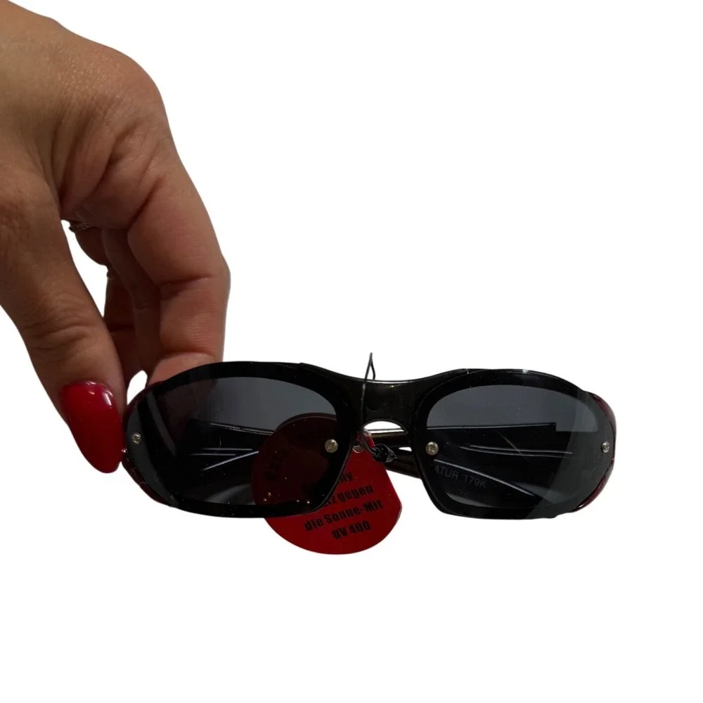 Vintage Y2K Gorpcore Sport Sunglasses Black Burgundy